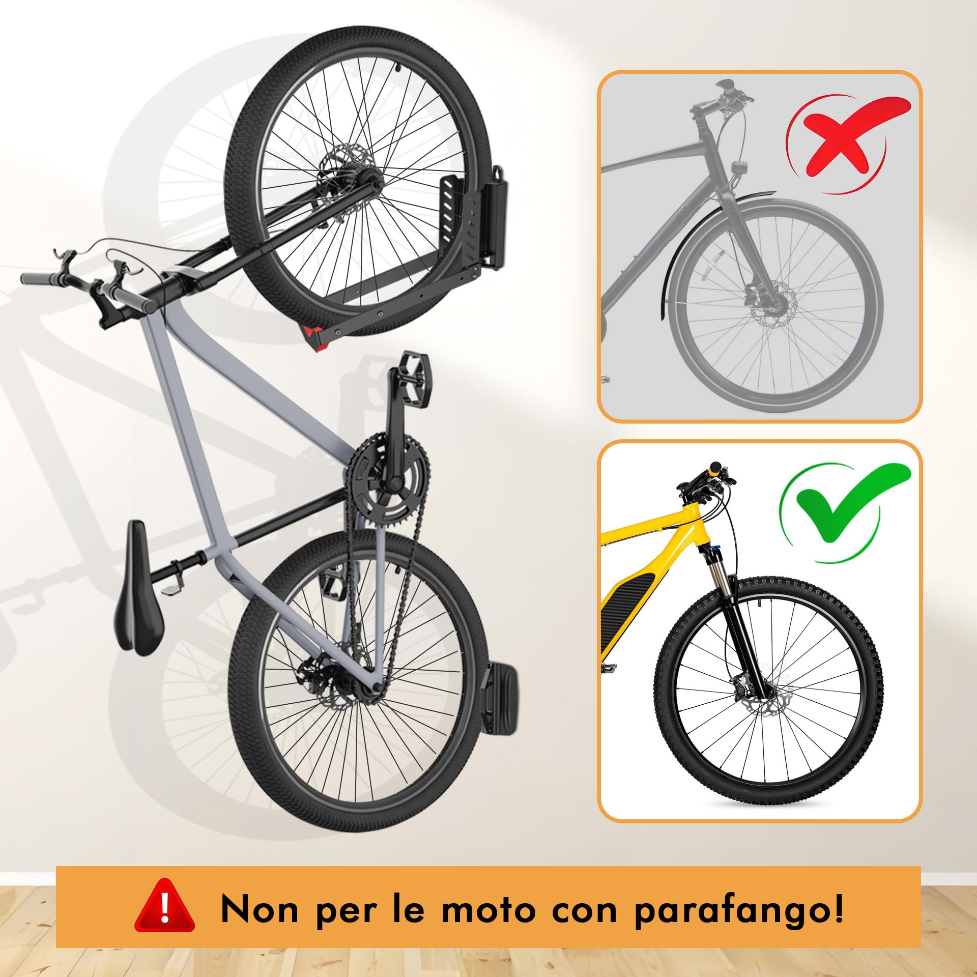 Mimoke Supporto da parete per bicicletta salvaspazio regolabile, design facile da sollevare con braccio pieghevole e funzione girevole (1)