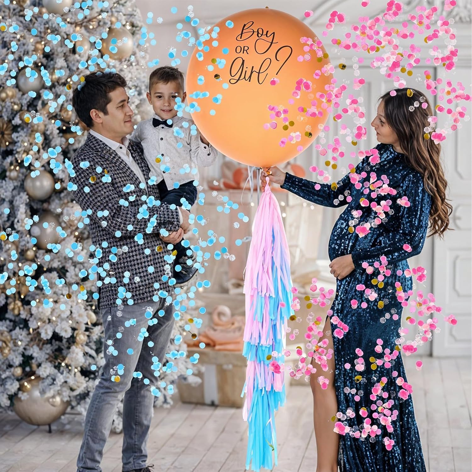 VGRDTW Gender Reveal Balloon 36Inch, Baby Shower Confetti Cannon with, Neutral Beige Latex Balloon for Party Decorations Supplies - Image 4