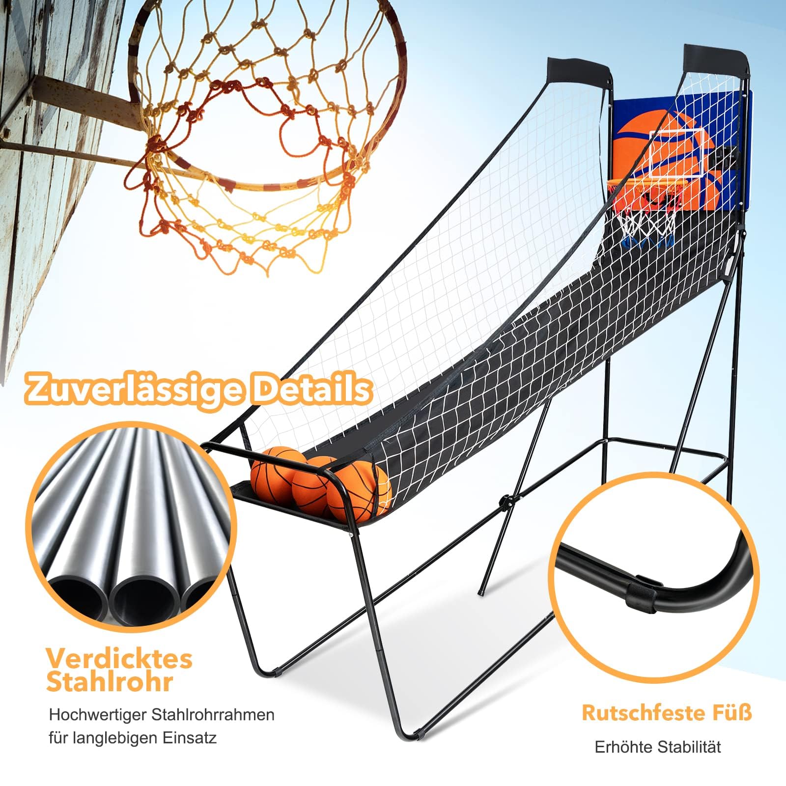 COSTWAY Basketballautomat klappbar, elektrischer Basketballständer mit 3 Basketbälle & Pumpe, Punktezähler, Arcade-Basketballspiel Schießmaschine für Indoor & Outdoor