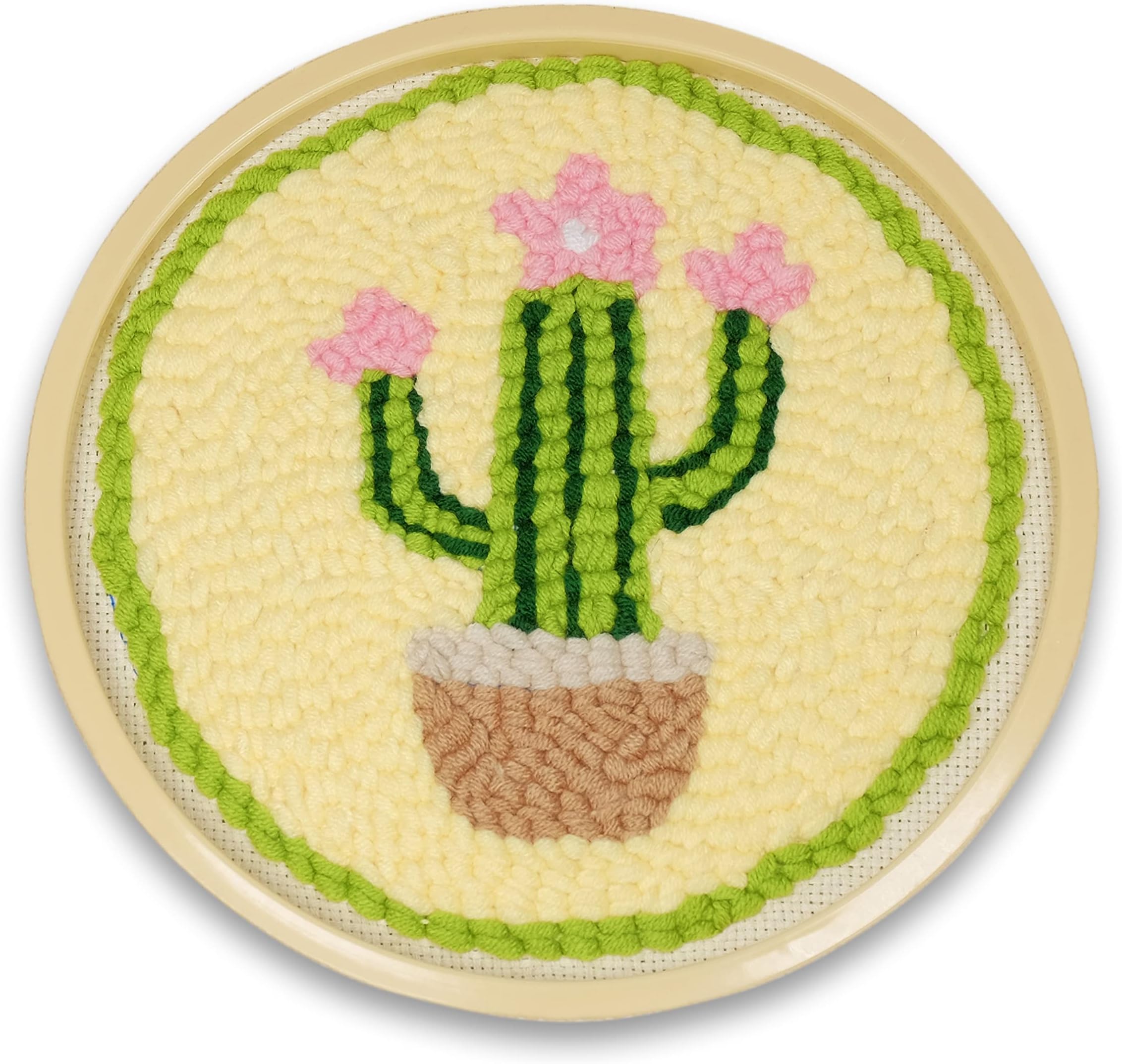 MillyRose CraftsCactus Punch Needle Kit - Latchhook needlecraft kit, comes with Adjustable Embroidery Pen and 8'' No Slip Plastic Hoop – Suitable for adults and children – UK Craft company