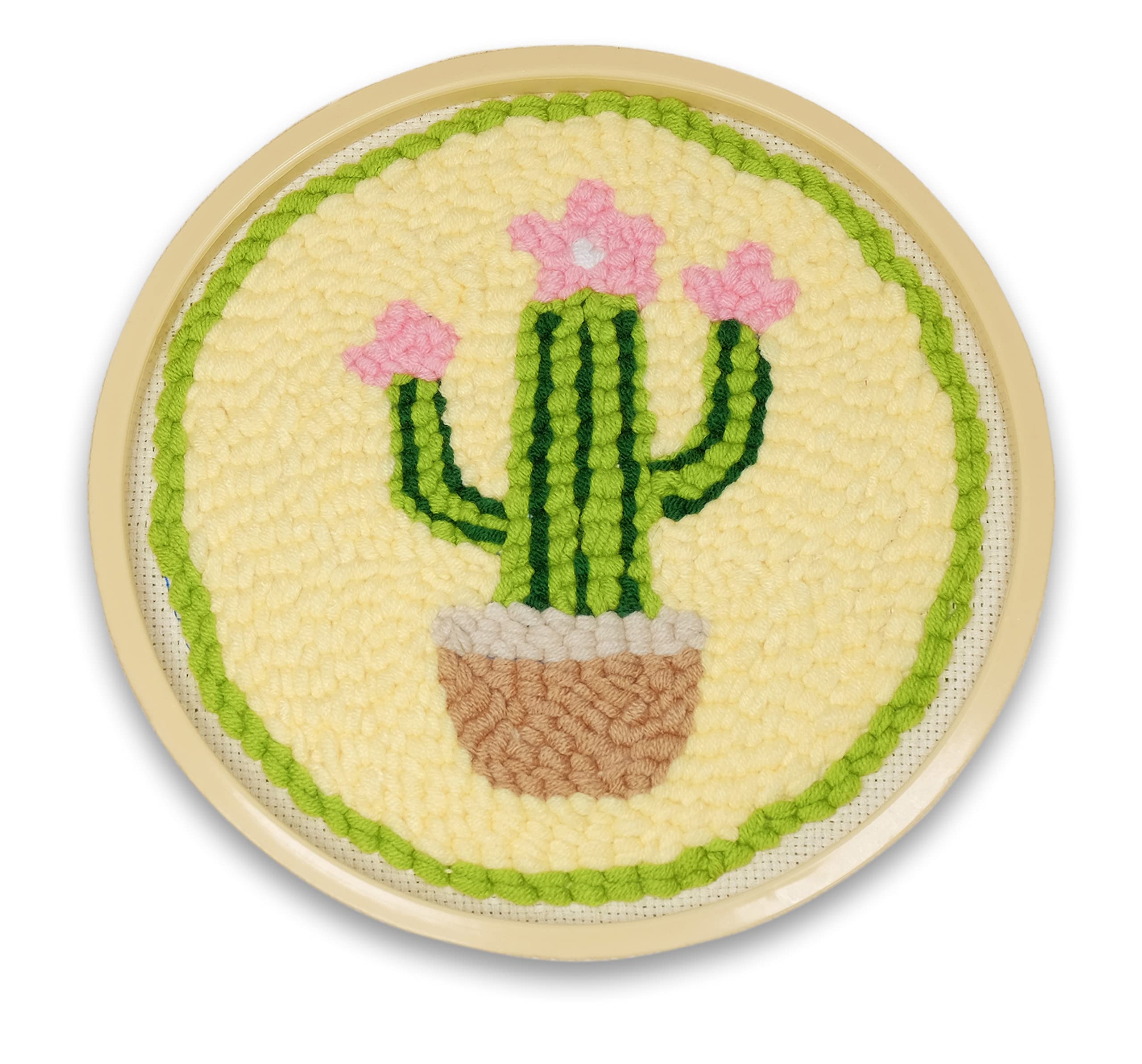 MillyRose CraftsCactus Punch Needle Kit - Latchhook needlecraft kit, comes with Adjustable Embroidery Pen and 8'' No Slip Plastic Hoop – Suitable for adults and children – UK Craft company