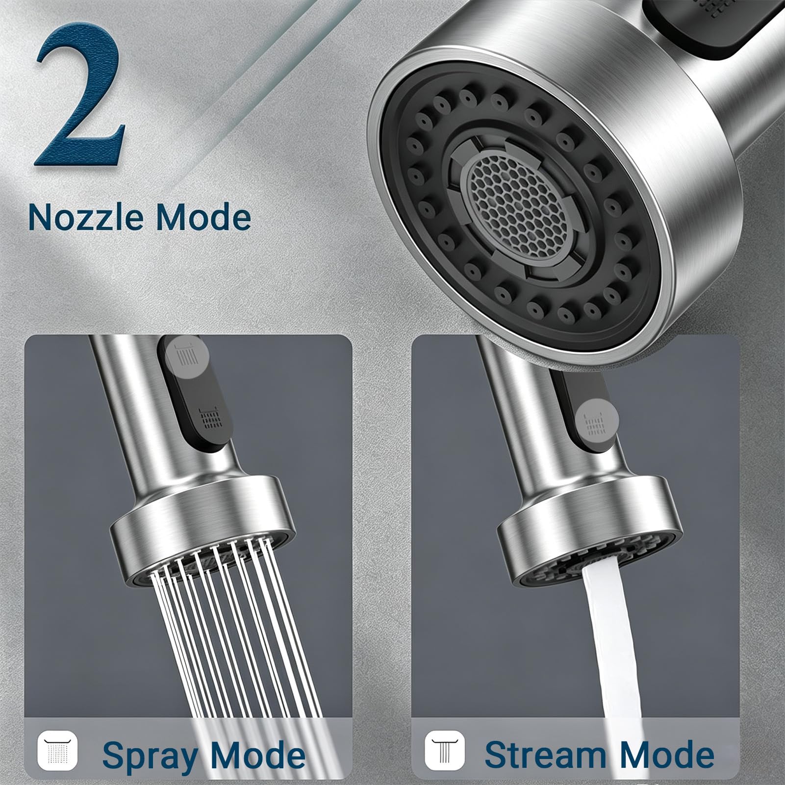 Grifo de cocina de acero inoxidable 304 con 2 funciones de chorro