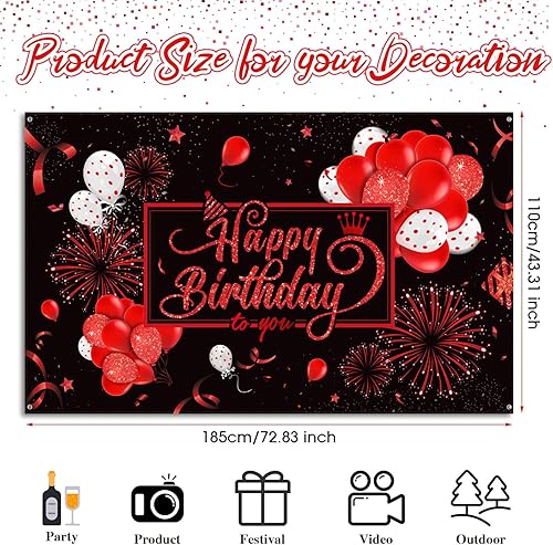 Miniatura 8 de Blulu Cartel de telón de fondo de feliz cumpleaños, cartel grande de tela con purpurina para fuegos artificiales, fondo de fotos de cumpleaños para