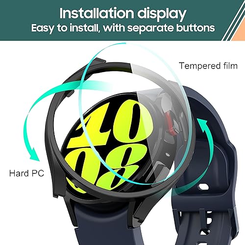 Miniatura 4 de 2+2 piezas para Samsung Galaxy Watch 6 1.575 in Funda con protector de pantalla HD+película antimiradas, vidrio templado duro PC ultra fina funda