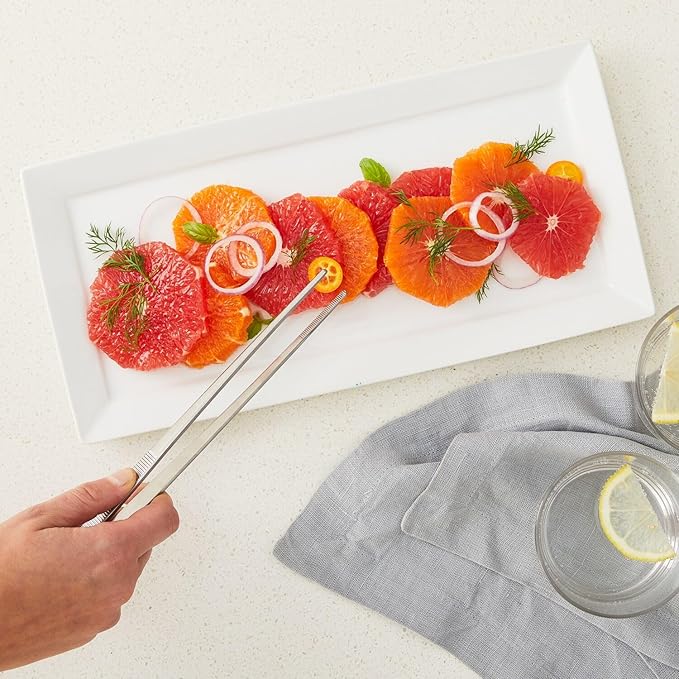 Sur La Table Stainless Steel Tweezer Tongs – 12" Precision Kitchen Tool for Plating, Tossing & Grilling, Lightweight & Durable with Comfortable Grip, Professional Chef Quality