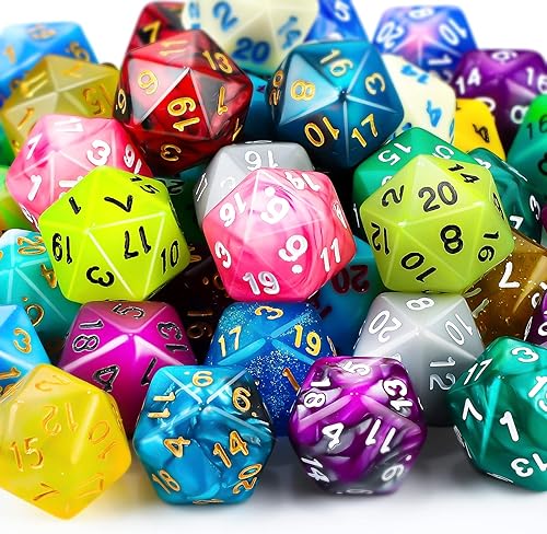 Skylety Juego de 50 dados poliédricos con bolsa negra compatible con juegos de mesa RPG MTG, surtido de varios colores (estilo de 20 caras)