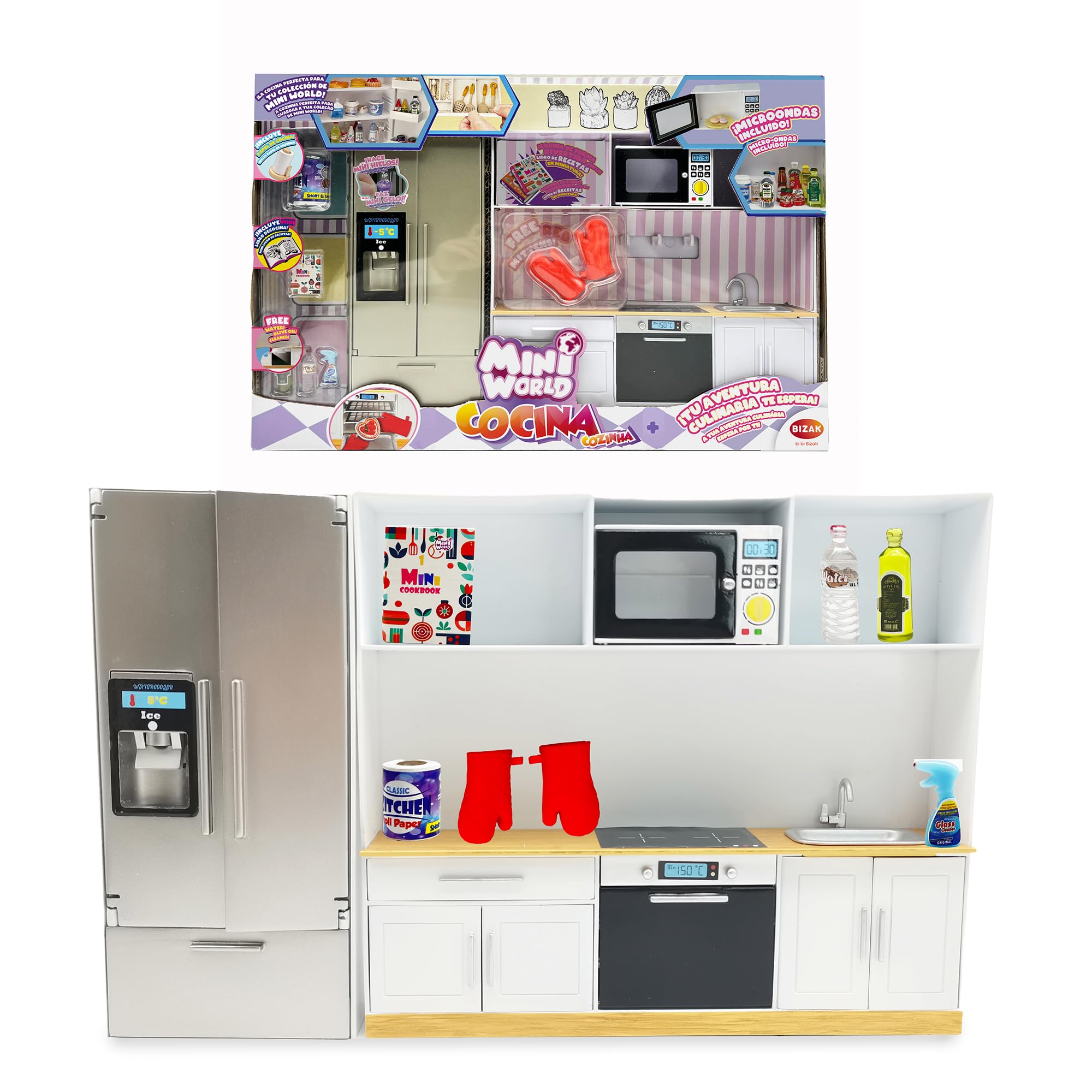 Bizak Mini World Playset 64506010 Set de Cuisine avec Four, Micro-Ondes, réfrigérateur, Distributeur de Glace et Accessoires, pour Enfants à partir de 6 Ans