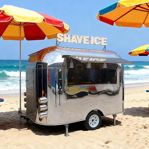 Food Truck Fully Equipped Food Trailer Mobile Kitchen Small Concession Trailer for Sale Taco Vending Cart Coffee Cart for Business Shipping Container (2.3M)