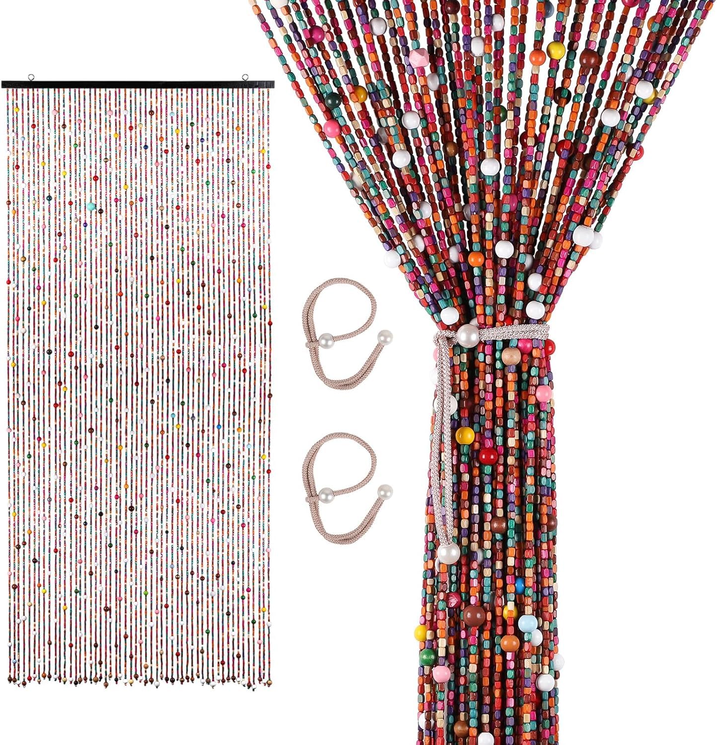 200x90cm Perlenvorhang Türvorhang Bambus mit 2 Leinenbändern, Handarbeit Natur Türvorhang Fadenvorhang als Insektenschutz Fliegenschutz für Schlafzimmer Wohnwagen Camping