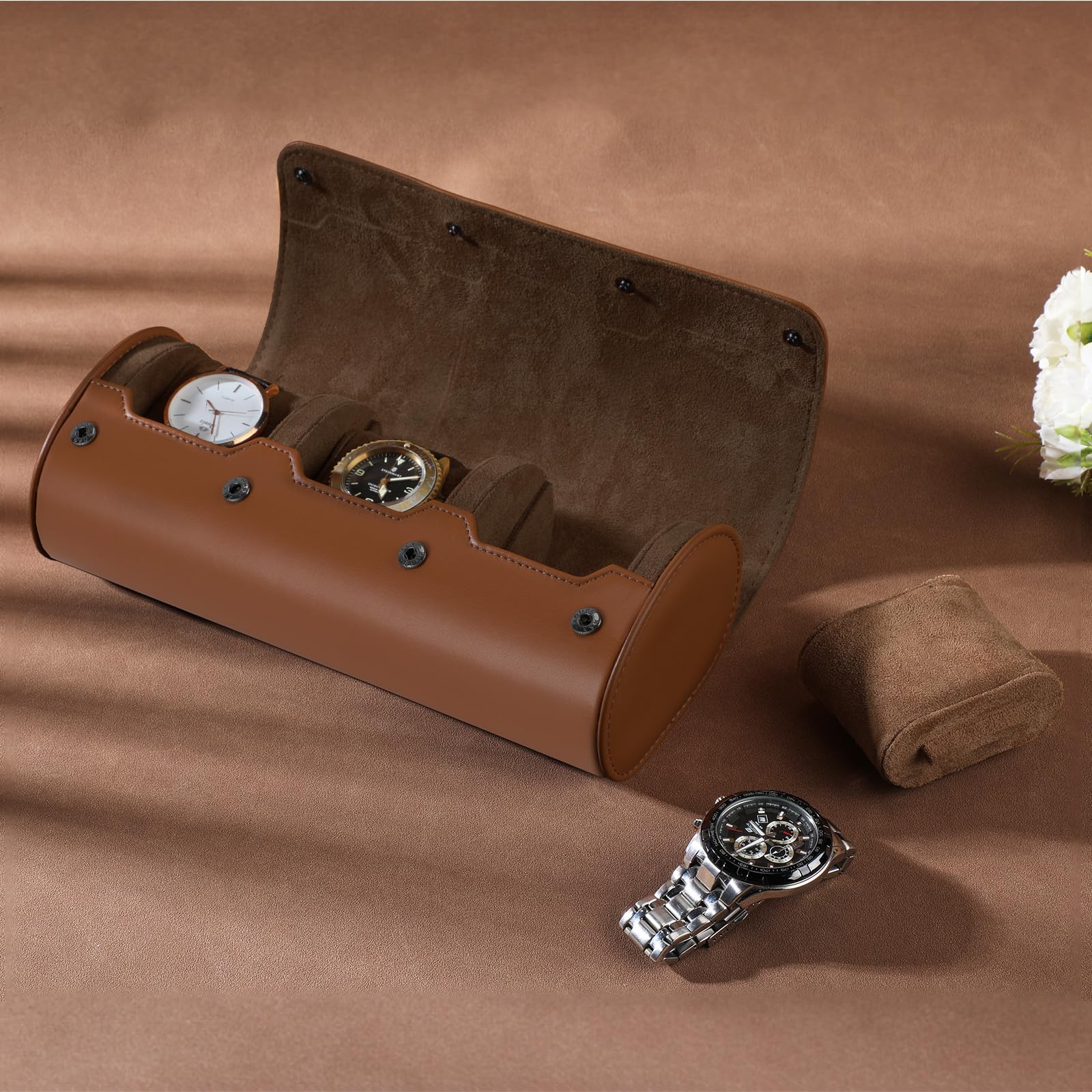 BAIGIO Coffret Montre Homme et Femme - Boîte de Rangement Montre Voyage (Marron foncé-3)