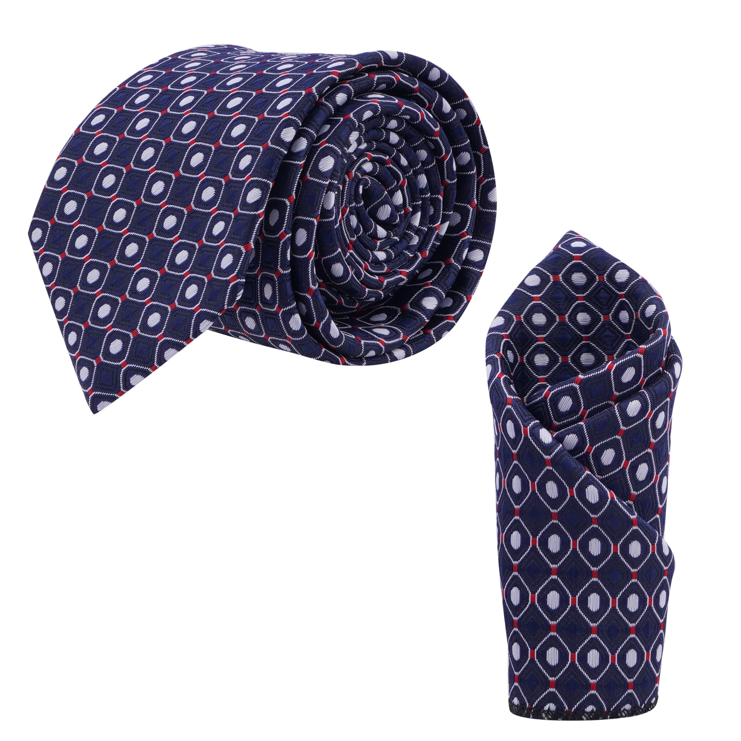 Men’s Geometric Pattern Tie Set – Navy Blue Necktie & Matching Pocket Square in Gift Box – Formal Wear Set for Weddings, Business & Gifting-image-23