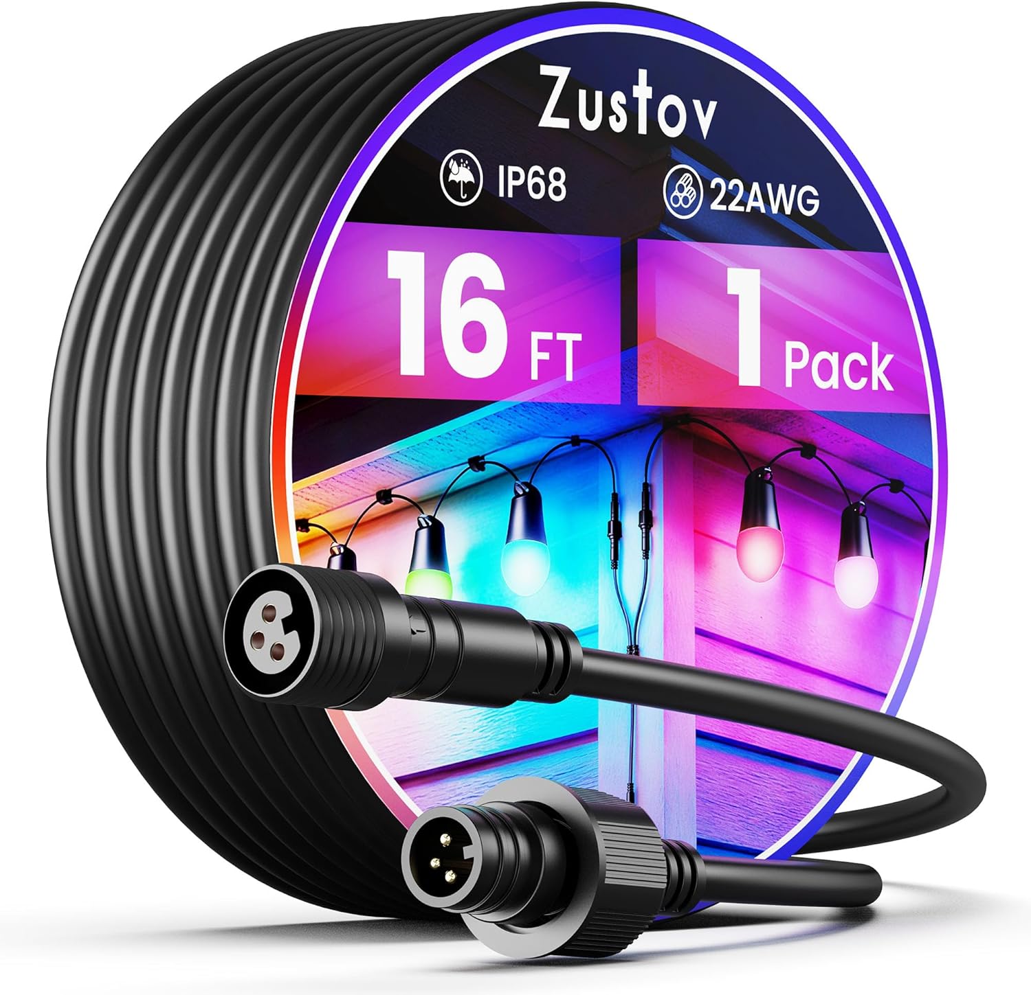 16FT Extension Cable for Govee Smart Outdoor String Lights 2, IP68 Waterproof Outdoor Lights Extension Cord Compatible with Govee H7037, H7038, H7039, Black