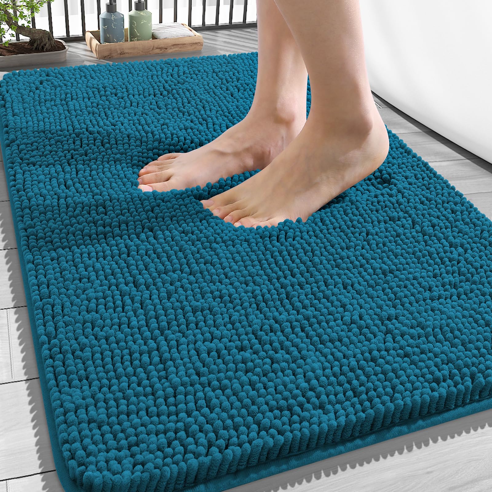 OLANLY Bathroom Rugs 34x21, Extra Soft Absorbent Chenille Bath Rugs | Peacock Blue, Quick-Drying Rubber Backing, Washable Bath Mat for Bathroom Floor, Tub and Shower, Home Decor Accessories