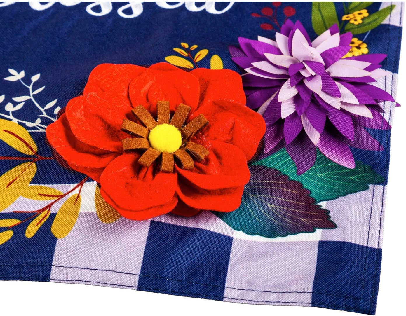 Evergreen Flag Fall Floral Check House Linen Flag