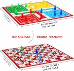 Ankit Toys & Games Jeu de société 2-en-1 Ludo & Serpents et Échelles – Grand plateau pliant double face de 38 x 38 cm, jeu classique pour 4 joueurs, famille, enfants et adultes 6+, ensemble de jeu intérieur (Jaune)