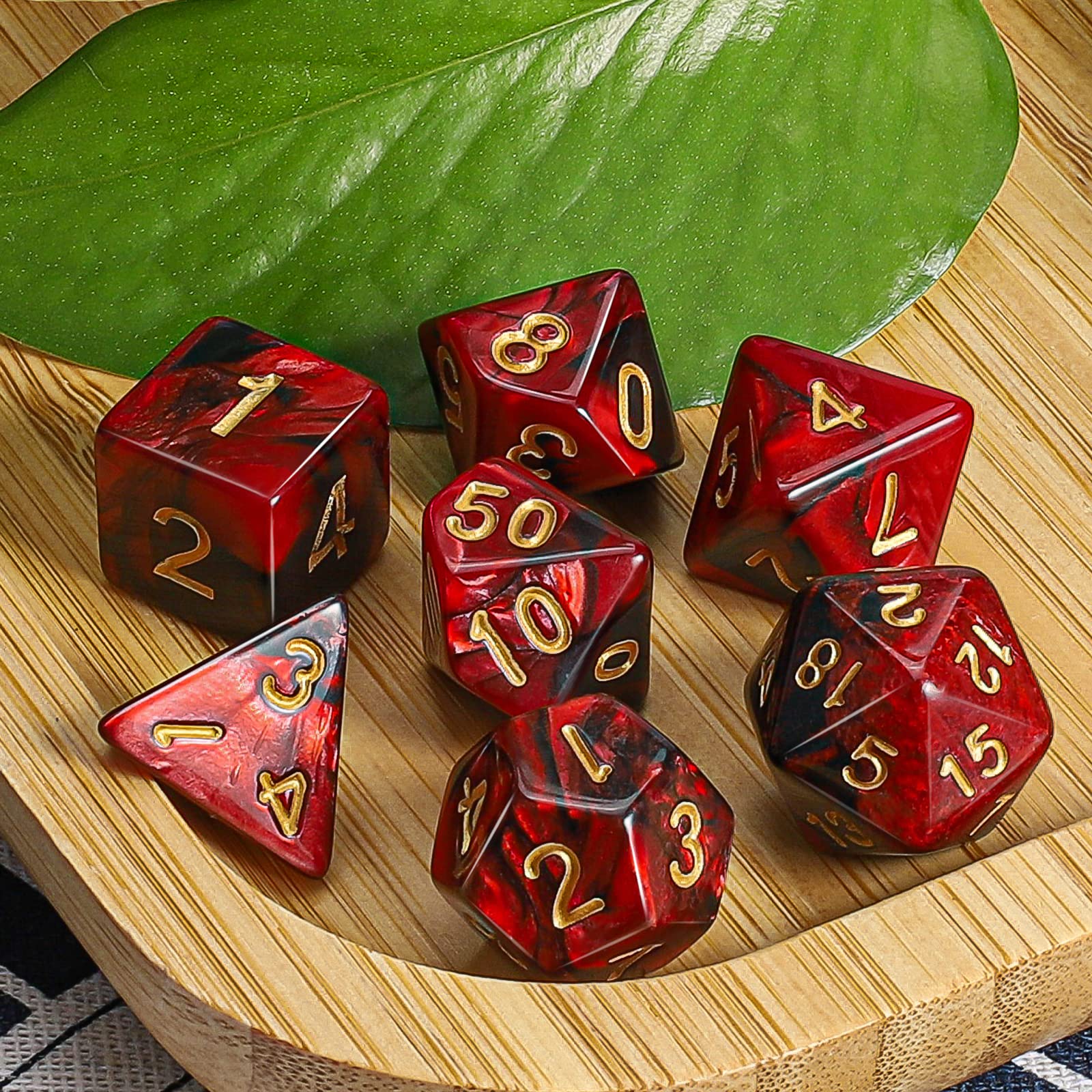 QMAY DND Set di 7 dadi poliedrici per Donjons e Dragons MTG RPG D&D D20, D12, D10, D%, D8, D6, D4 (Nero con Rosso) - 5