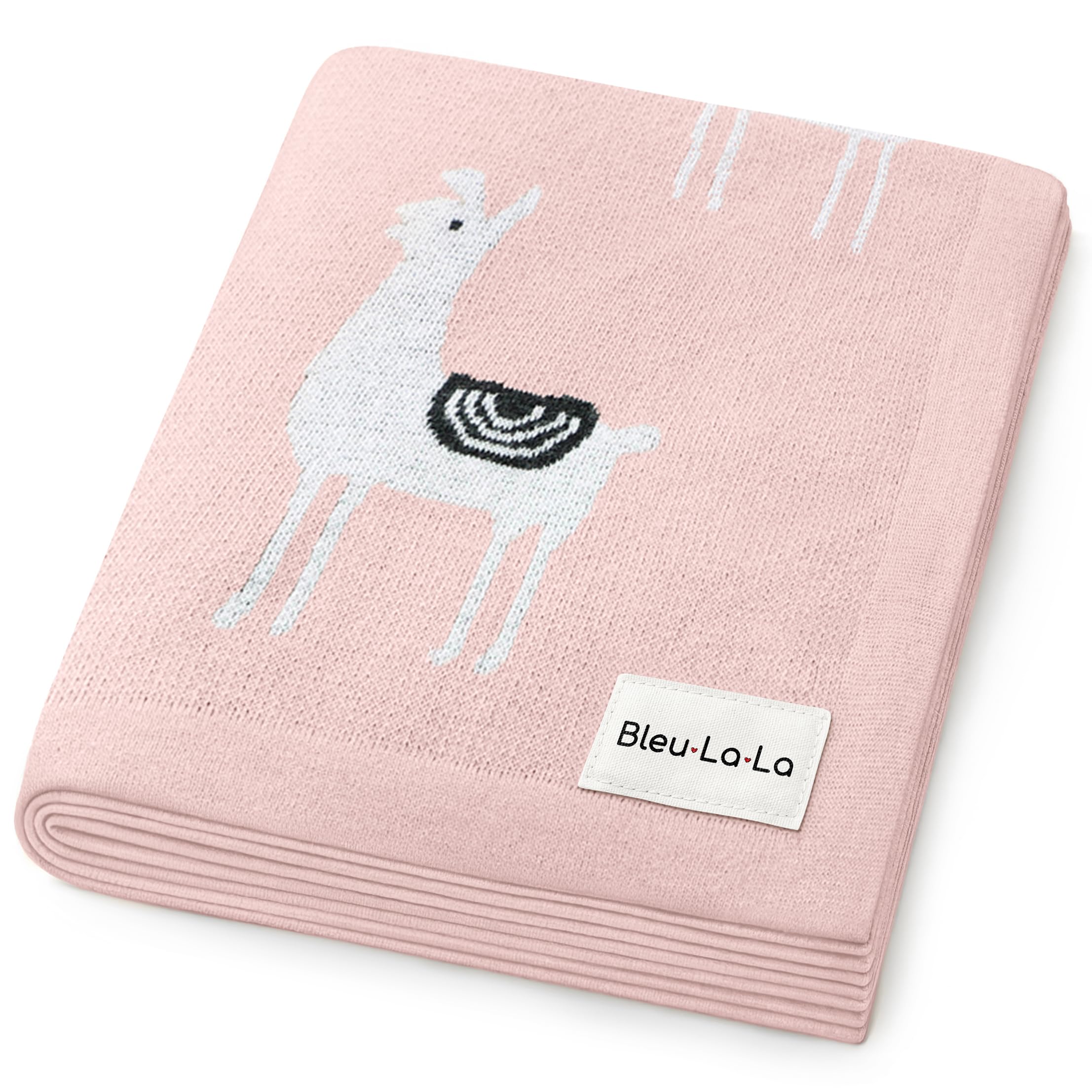 Knit Swaddling Baby Blanket - 100% Fine Loomed Cotton Cozy Receiving Cuddle Stroller Crib Swaddling Stroller Swaddle Quilt Blanket for Newborns Infants Toddler Boys and Girls (Llama - Pink)
