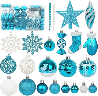 Miaikoe 135 Stück Weihnachtskugel Ornamente Set, zerstörungsdicht Plastik Sortierte vorgebundene Weihnachtskugeln für Weihnachtsbaum hängende Dekorationen Festival Party Holiday Dekor (Teal)