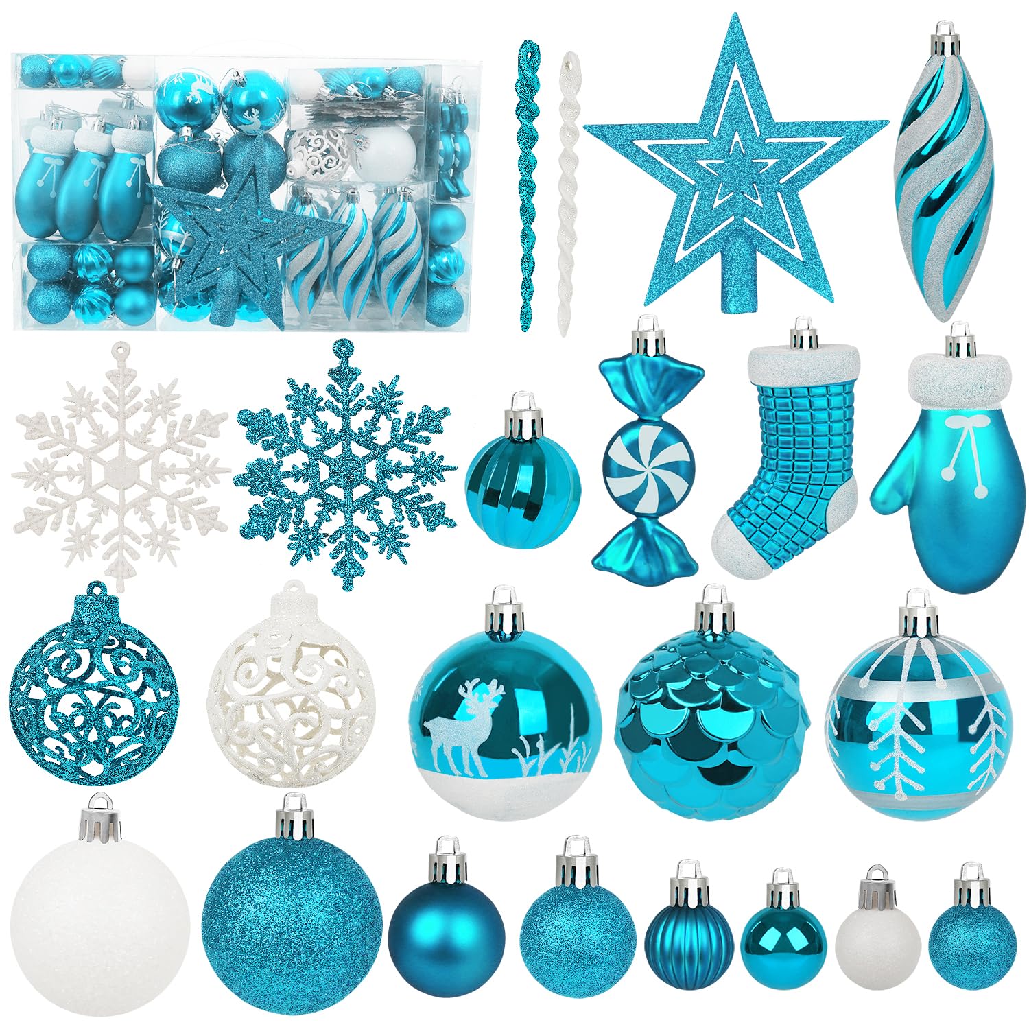 Miaikoe Juego de 135 adornos de bolas de Navidad, de plástico inastillable, surtido de bolas de Navidad preatadas para colgar en el árbol de Navidad, festivales, fiestas, decoración de vacaciones