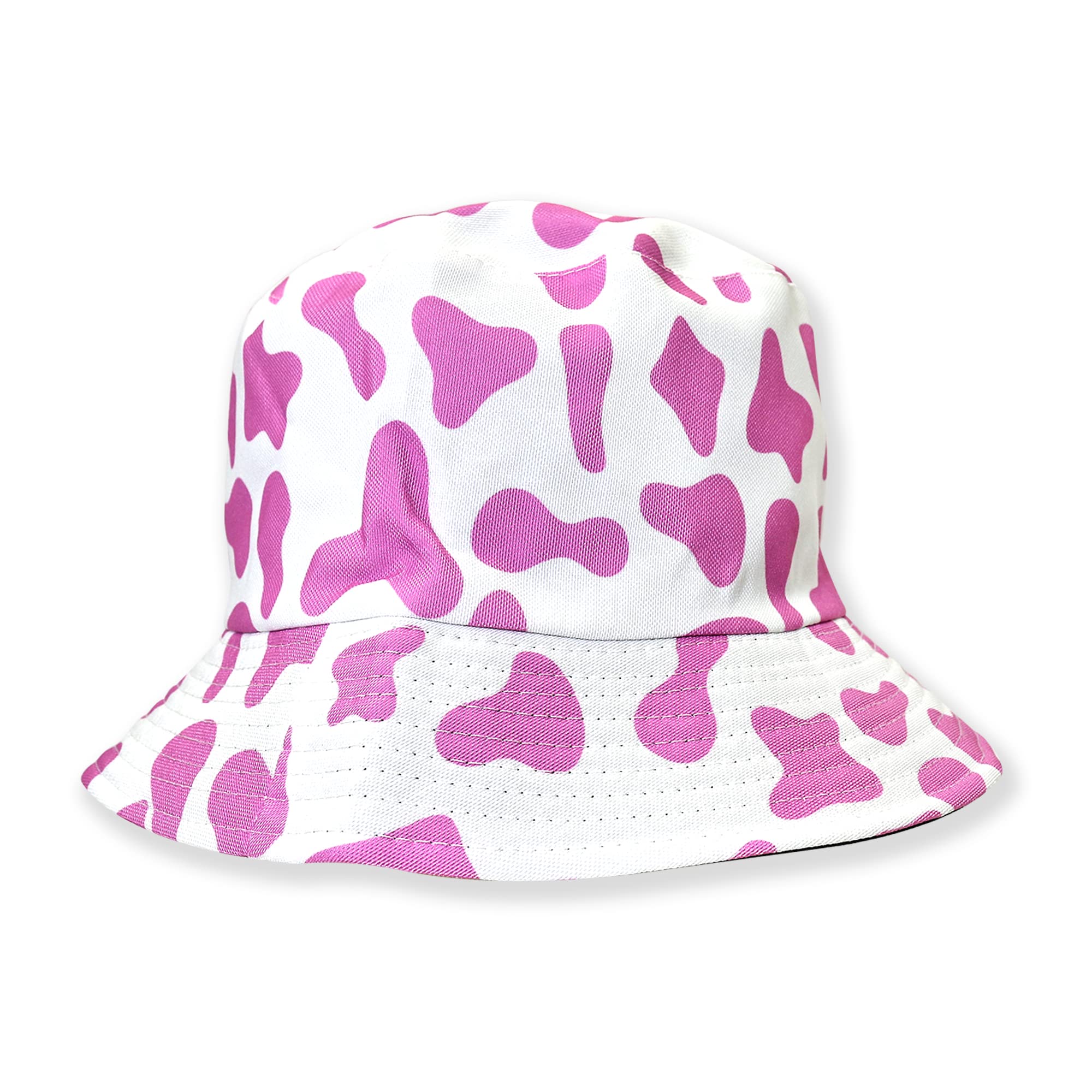 Robelli Unisex Reversible Summer Bucket Hat - Fun Festival Colourful Designs (BH14 WHITE/PINK COW PRINT) โ image 1