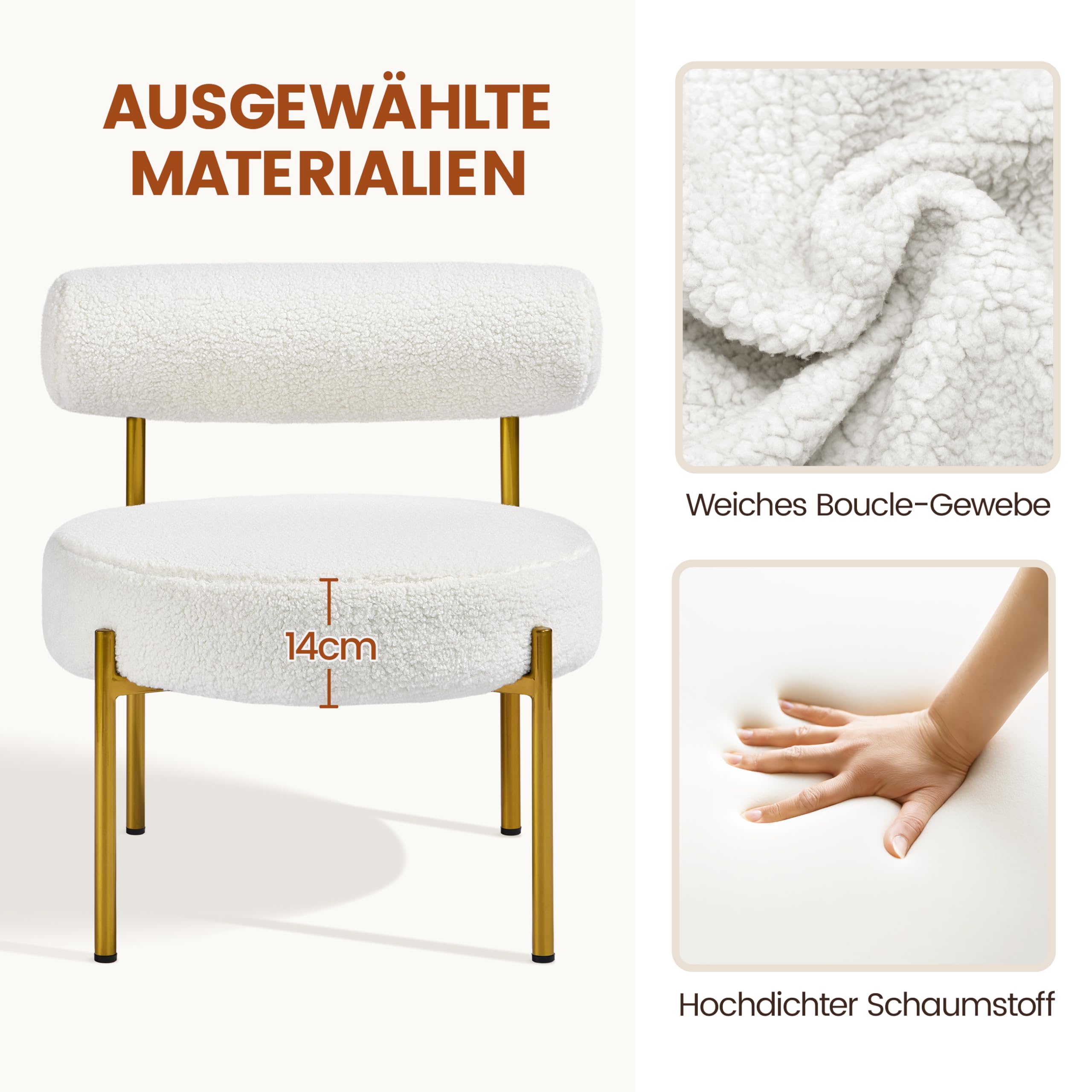 Yaheetech Loungesessel Ruhesessel aus Boucle-Geweb Esszimmerstuhl mit Rückenlehne Stilvoller Wohnzimmersessel Relaxsessel