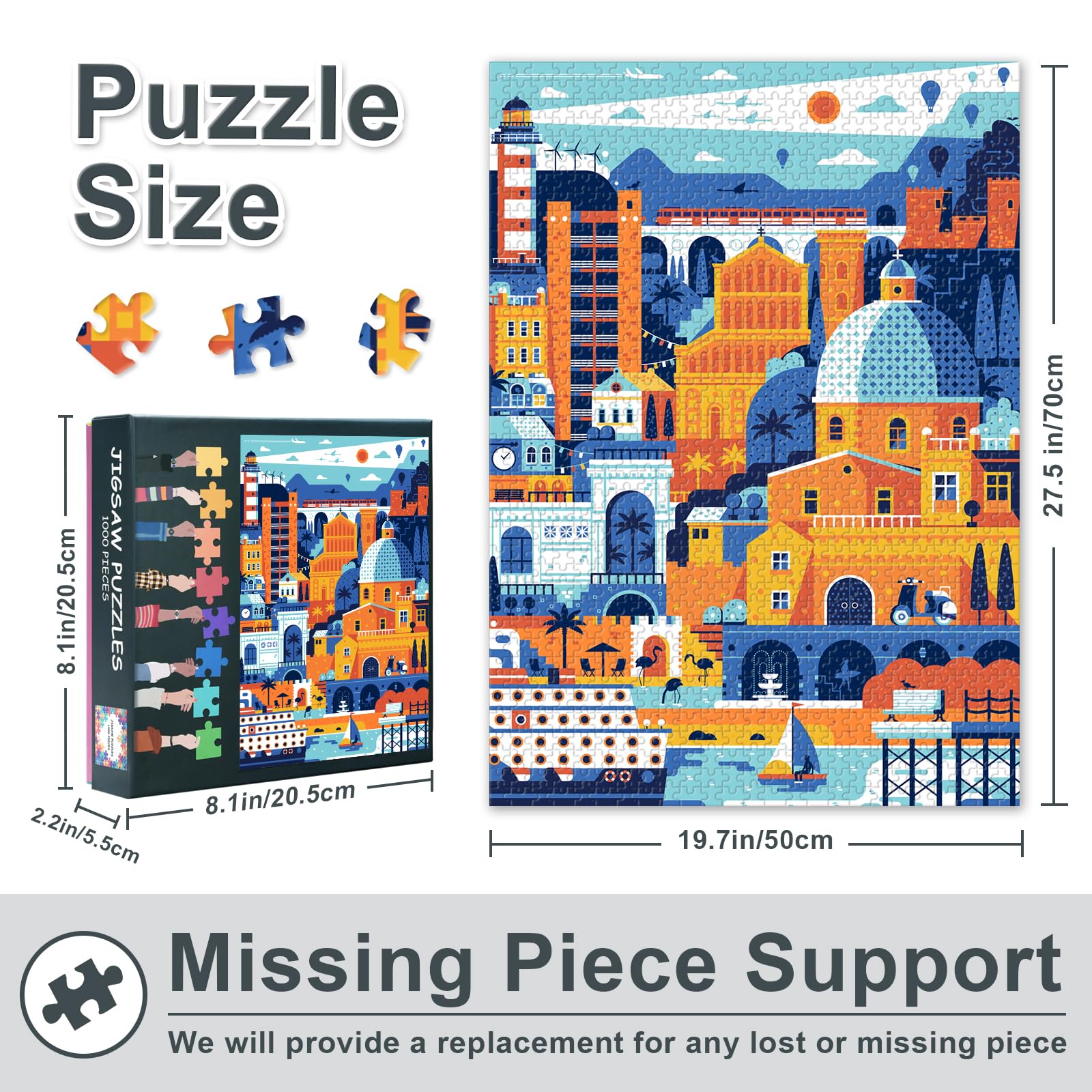 Puzzles for Adults 1000 Pieces Mediterranean Italy Sea Town 1000 Piece Jigsaw Puzzles Cagliari Travel Themed Puzzle Artwork Hard Difficult Challenging Puzzles for Adults - Image 3