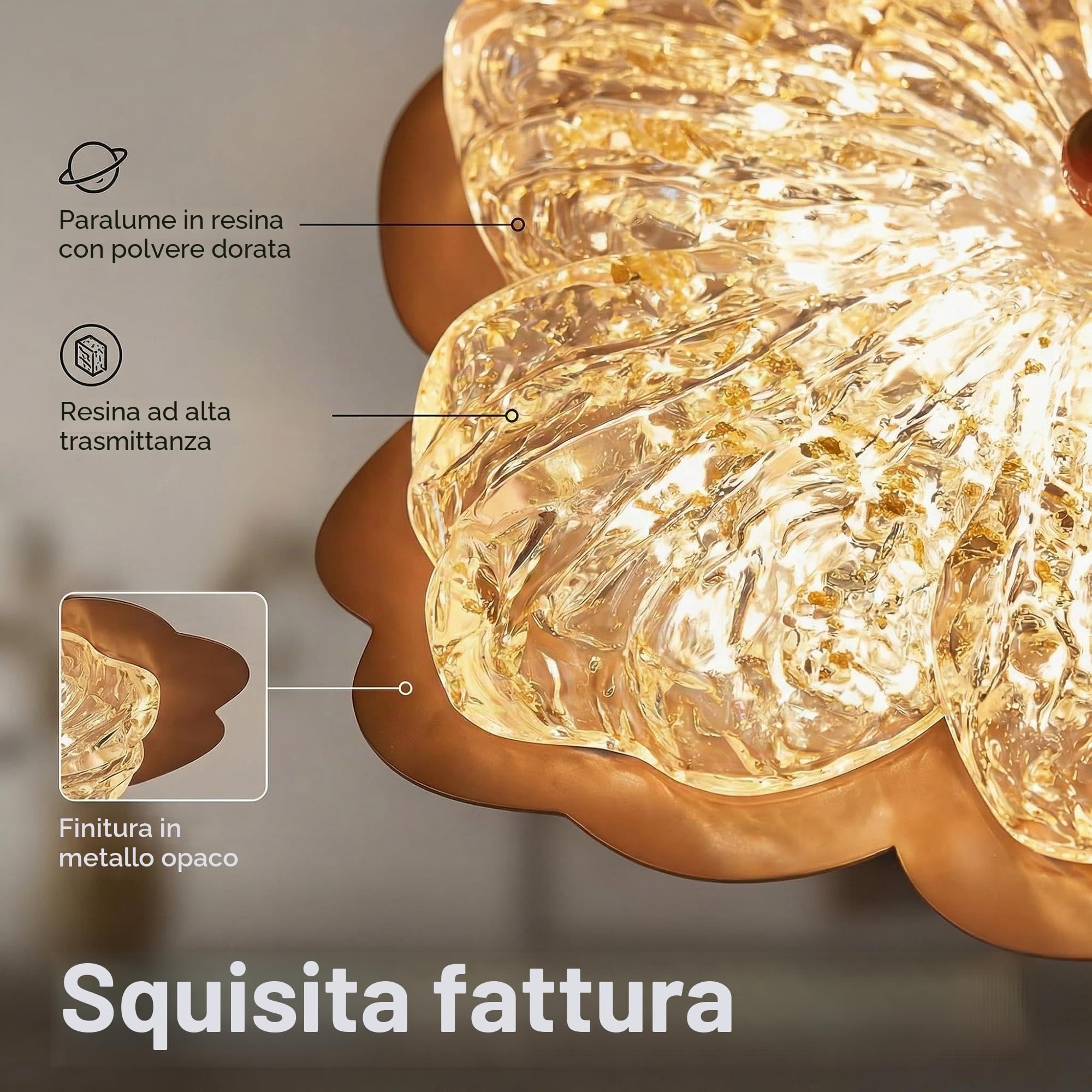 Plafoniera LED 72W Dimmerabile con Telecomando, Plafoniera Fiore Paralume in Resina, Illuminazione Plafoniera per Camera e Sala da Pranzo (40CM)
