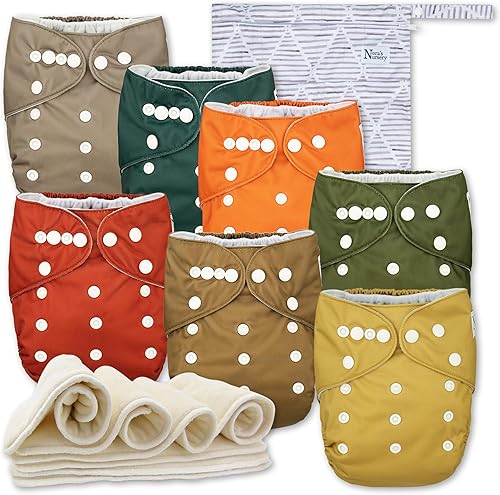 Nora's Nursery Pañales de tela, paquete de 7 con 7 insertos y 1 bolsa húmeda, funda impermeable, lavable, reutilizable y pañales de bolsillo