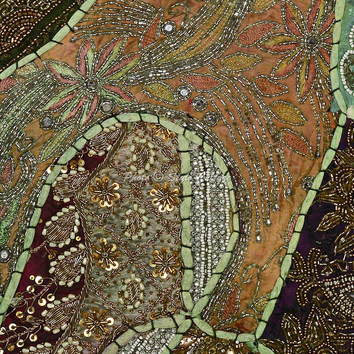 Indische Dekorativ Baumwolle Couch Kissenbezüge 40x40 cm Papagei Grün Dekokissen Perlenbestickt Patchwork Schlafzimmer Sofa Kissen Bezüge Halsdesign Quadrat Kissenhullen - 4 STK.