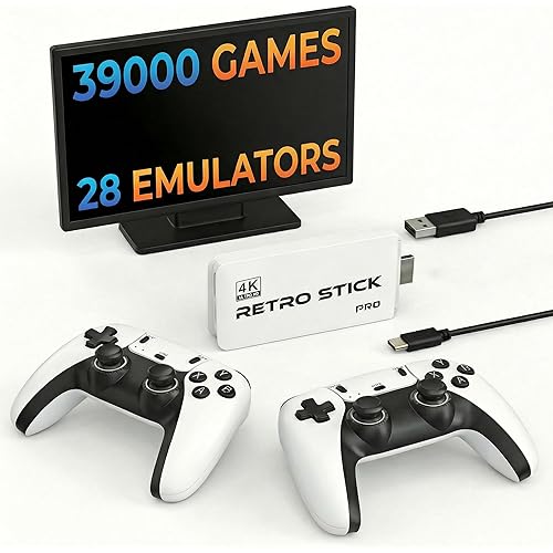 Retro Gaming Console Plug & Play Game Console for TV, 4K HD HDMI Video Console with Built-in 39,000 Classic Games, Dual 2.4G Wireless Controllers, Emulator Stick to Upgrade Nostalgia