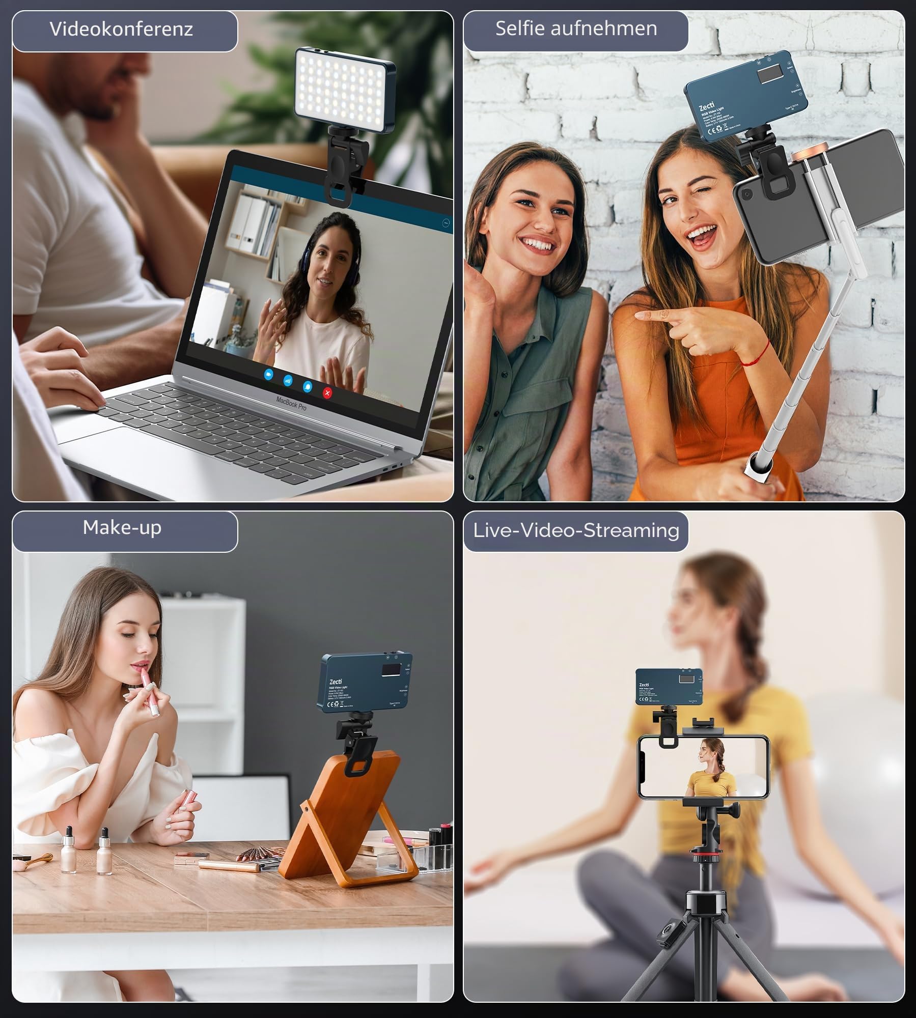 Selfie Licht mit RGB-Vollfarbe, CRI96+ 2500K-8000K Tragbare Kamera Licht LED Videoleuchte mit Hotshoe und Clip, 21 Effekte Fotolicht für Telefone, Laptop, Vlogs, mit Ganzmetall-Design und OLED-Display