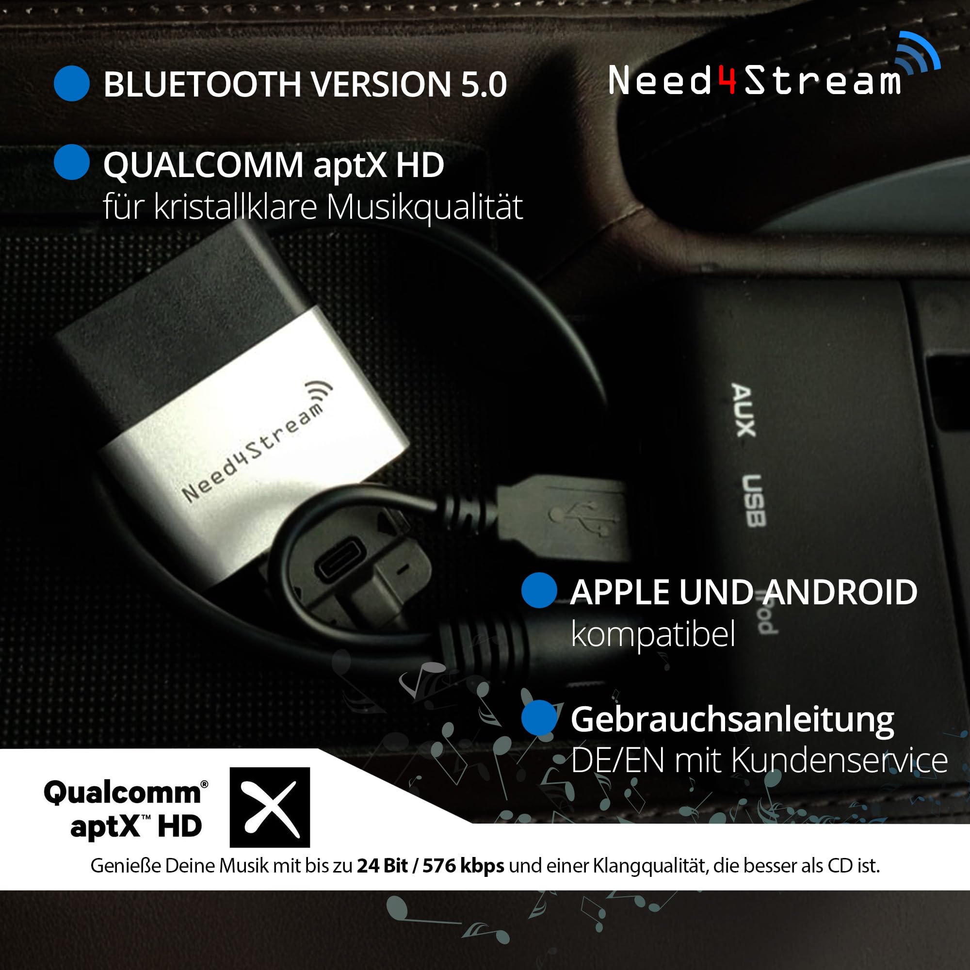 Adaptador Bluetooth con lista de pistas, compatible con Porsche PCM3.0, compatible con iPhone y Android, Plug & Play