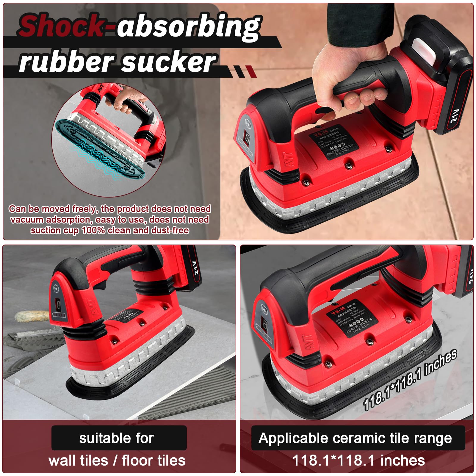 Fliesenrüttler Fliesenleger 21V Akku Bodenfliesen Maschine Professionnelle Handheld Fliesenleger LED Digitalanzeige 6 Gänge zum Verlegen von Fliesen & Wandfliesen mit 2000mAh 2 Batterie