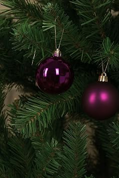 12 fig purple christmas baubles - round xmas decorations - christmas tree hanging ornament - 6cm 60mm baubles - matt & gloss finish - tree wreath garland decorations.