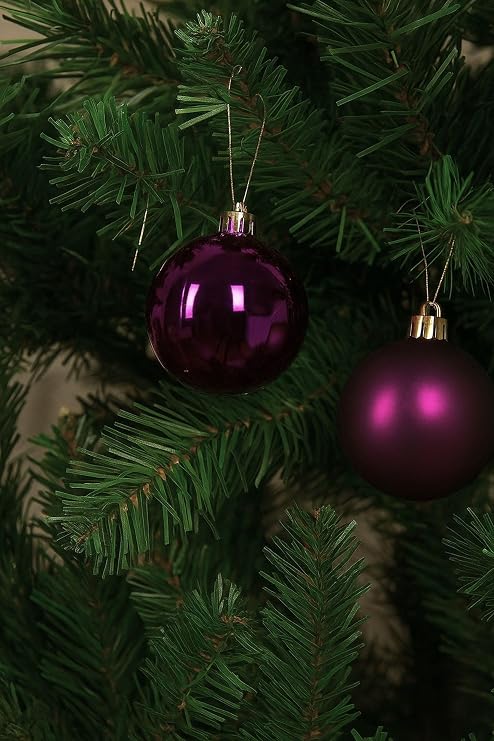 12 fig purple christmas baubles - round xmas decorations - christmas tree hanging ornament - 6cm 60mm baubles - matt & gloss finish - tree wreath garland decorations.