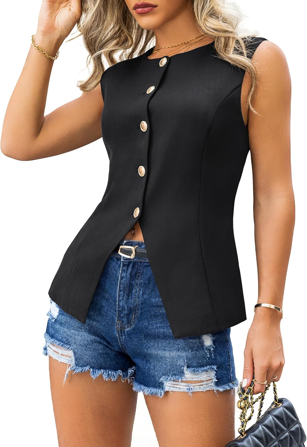 ASUOAgio Women’s Sleeveless Business Causal Blazer Vests Dressy Work Tops Trendy Party Summer Fall Suit Vests S-XL