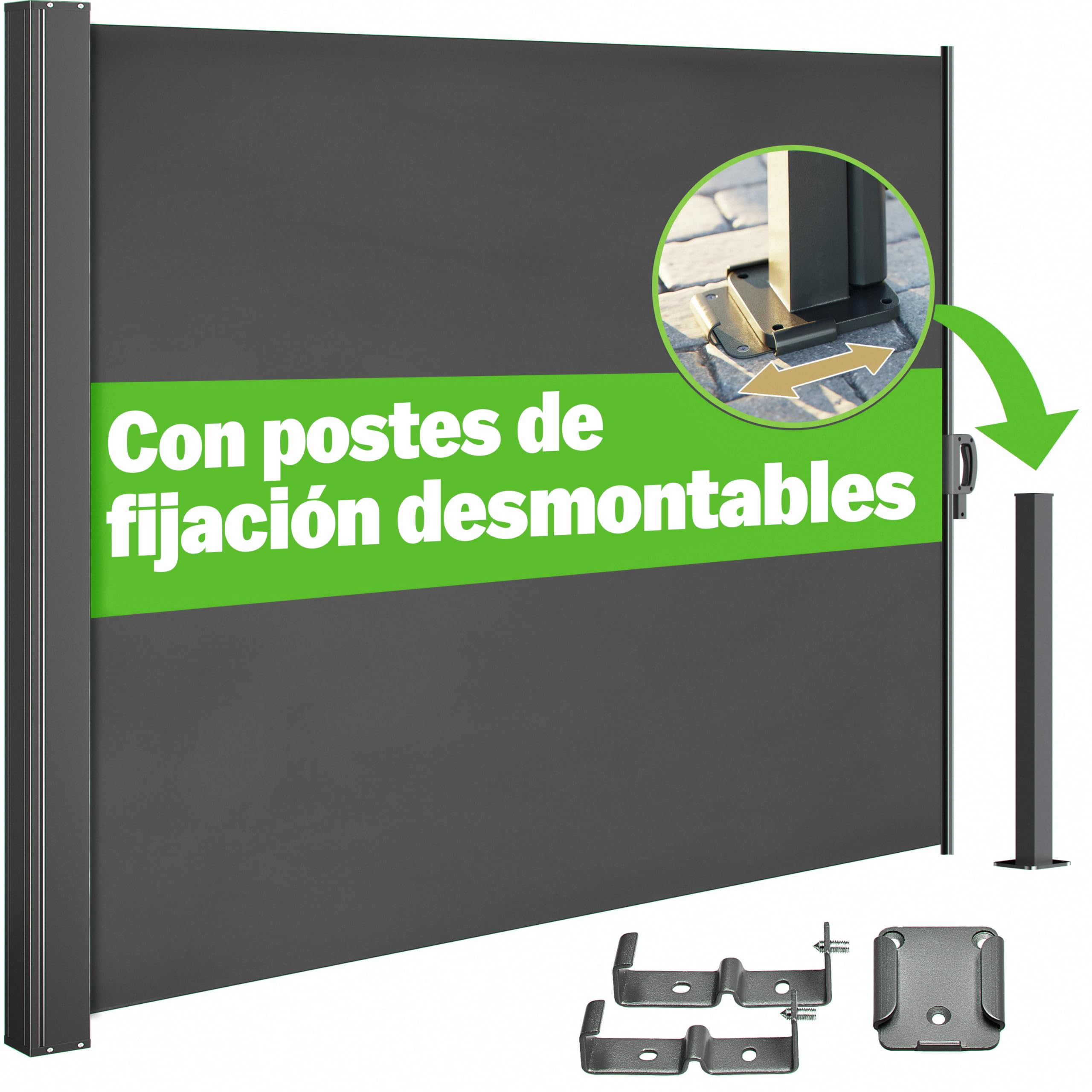 CASARIA Toldo Lateral Retráctil 180x300cm Pantalla Privacidad UV30+ | Poliéster 180g/m², Revestimiento PU, Repelente Agua, Resistente Viento, Función Bloqueo, Soporte Ajustable, Opaco, Exterior