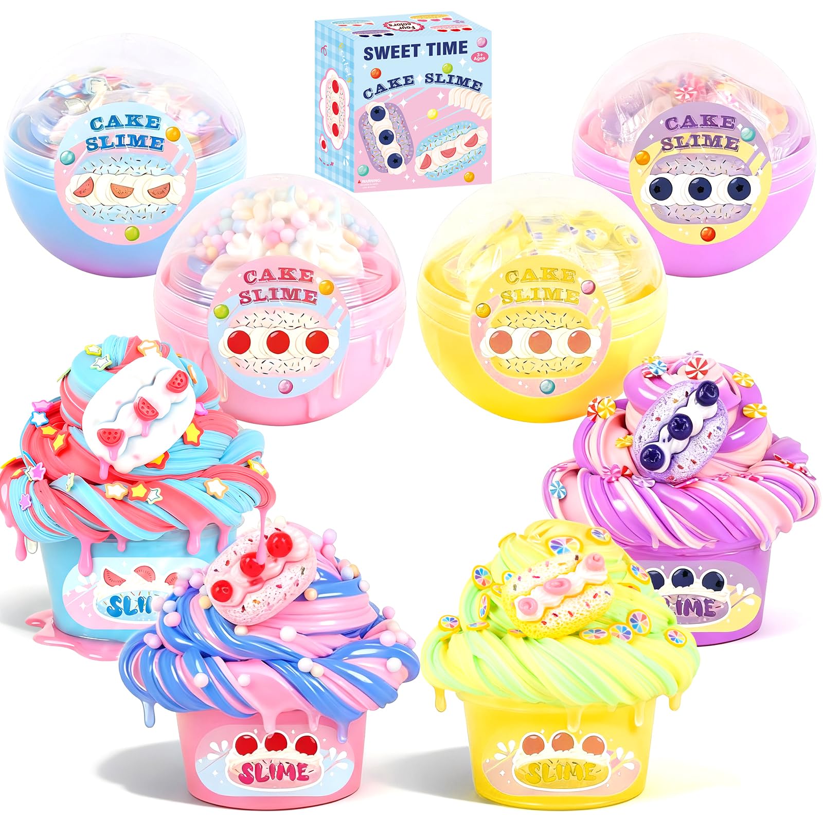 4 Pack Mini Butter Slime Ball Kit for Girls, Party Favors Premade Slime Toys, Soft Stretchy Clear Crunchy, for Stress Relief Toy Girls Boys, Birthday Gift, Kids Party Favors