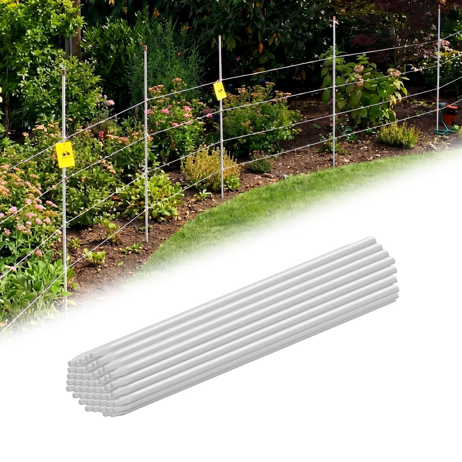 20 pali in fibra di vetro da 1 cm x 91,4 cm, in fibra di vetro, colore bianco, paletti da giardino per piante, pali per alberi, progetti fai da te, artigianato, contenimento del bestiame