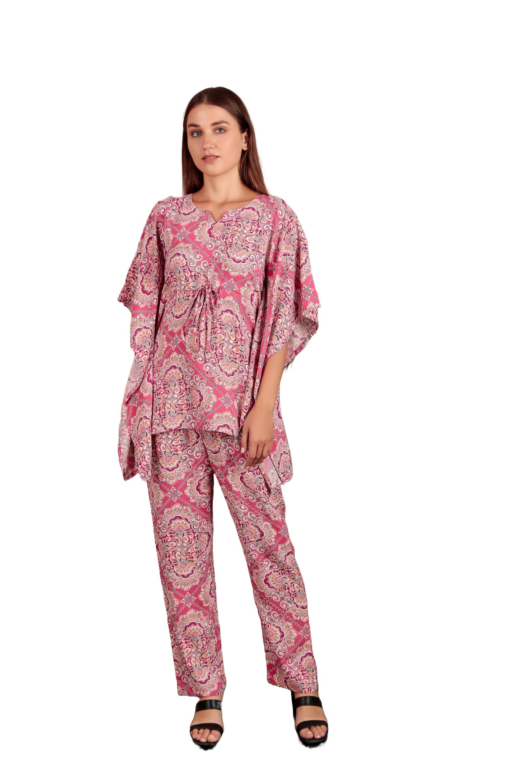 Women's Printed Kaftan Top and Pant Set | Soft Cotton Co-Ord Set for Casual, Lounge & Everyday Wear | Relaxed Fit Ethnic Printed Two-Piece Outfit-image-9