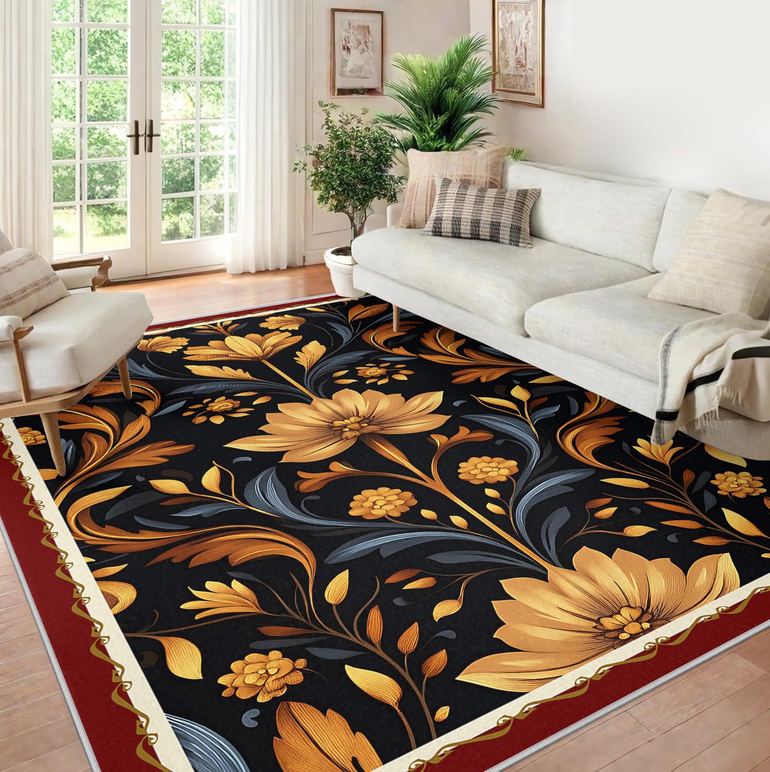 Dywaniki w stylu vintage, kwiatowe, 120 x 160 cm, miękki, maksymalizm, boho, kwiaty, rośliny, rustykalne, można prać w pralce, dywan z niskim runem do pokoju zabaw jadalni