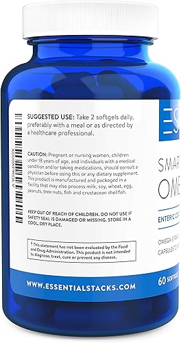 Miniatura 3 de Essential Stacks Smart Omega 3 - Aceite de pescado sin eructos - 1400 mg EPA DHA por porción, recubrimiento entérico (60 cápsulas)