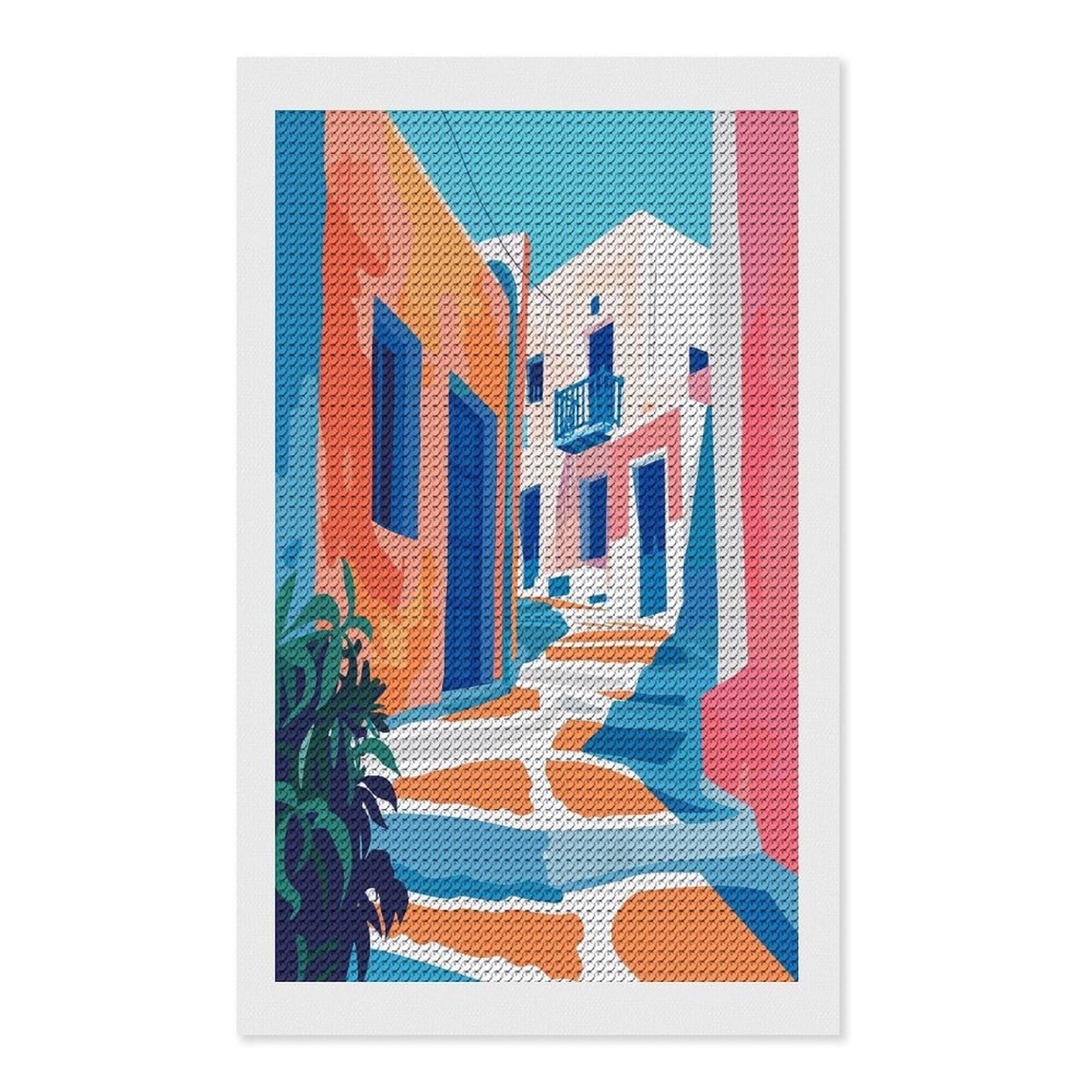 Junmoney Mykonos Greece Abstract Diamond Painting Kit 12"x20", for Women, Simple to Start, Bedroom Decor, Christmas Gift, Good for Quiet Evenings