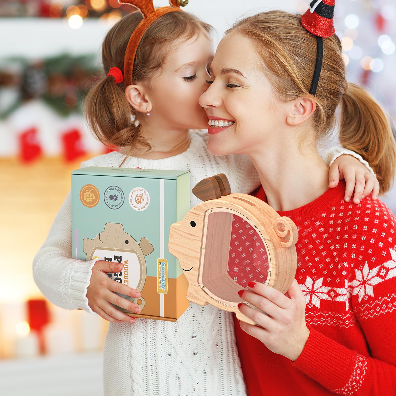 Summidate Salvadanaio in legno personalizzato per ragazzi ragazze bambini grandi banconote infrangibili cambio moneta barattolo risparmio di denaro regalo decorazione (L, salvadanaio in legno)