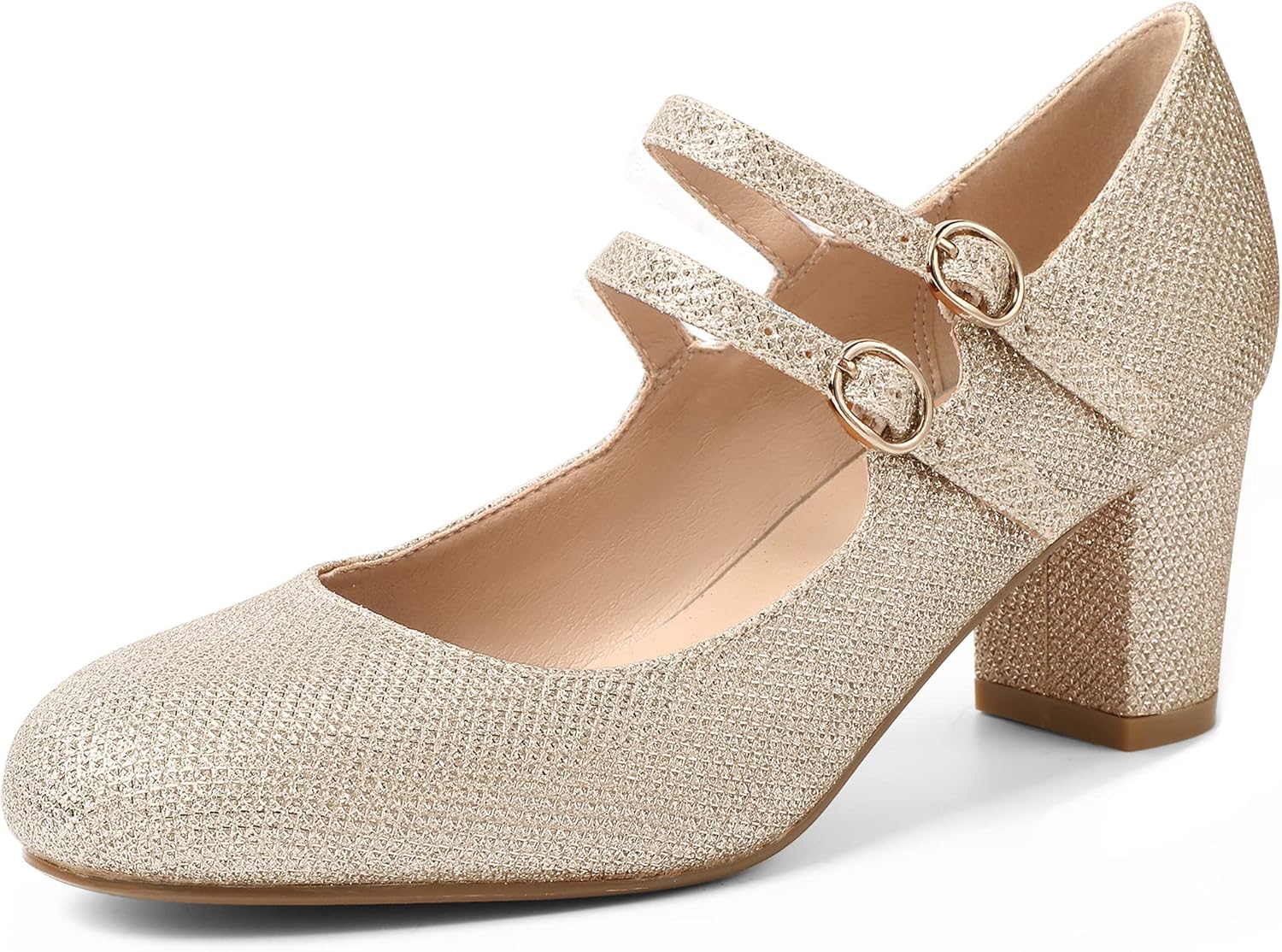 IDIFU Women's Dress Shoes for Women Pumps Mary Jane Heels Low Block Round Closed Toe Wedding Office Work