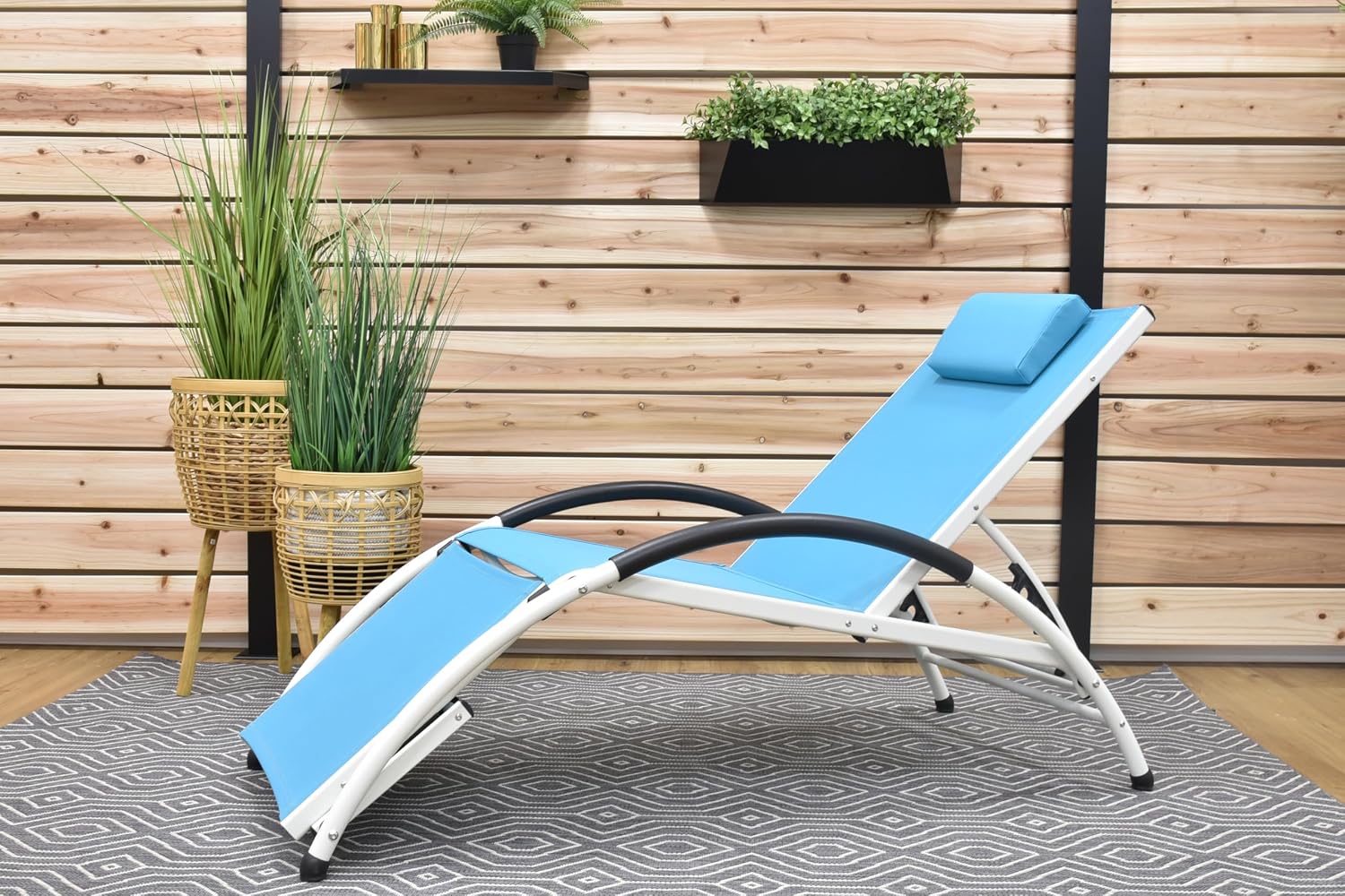 Vivere Dockside Aluminum Outdoor Lounge Chair, Adjustable Reclining Pool Lounger with Headrest & Footrest, Folding Patio Tanning Chair, True Turquoise