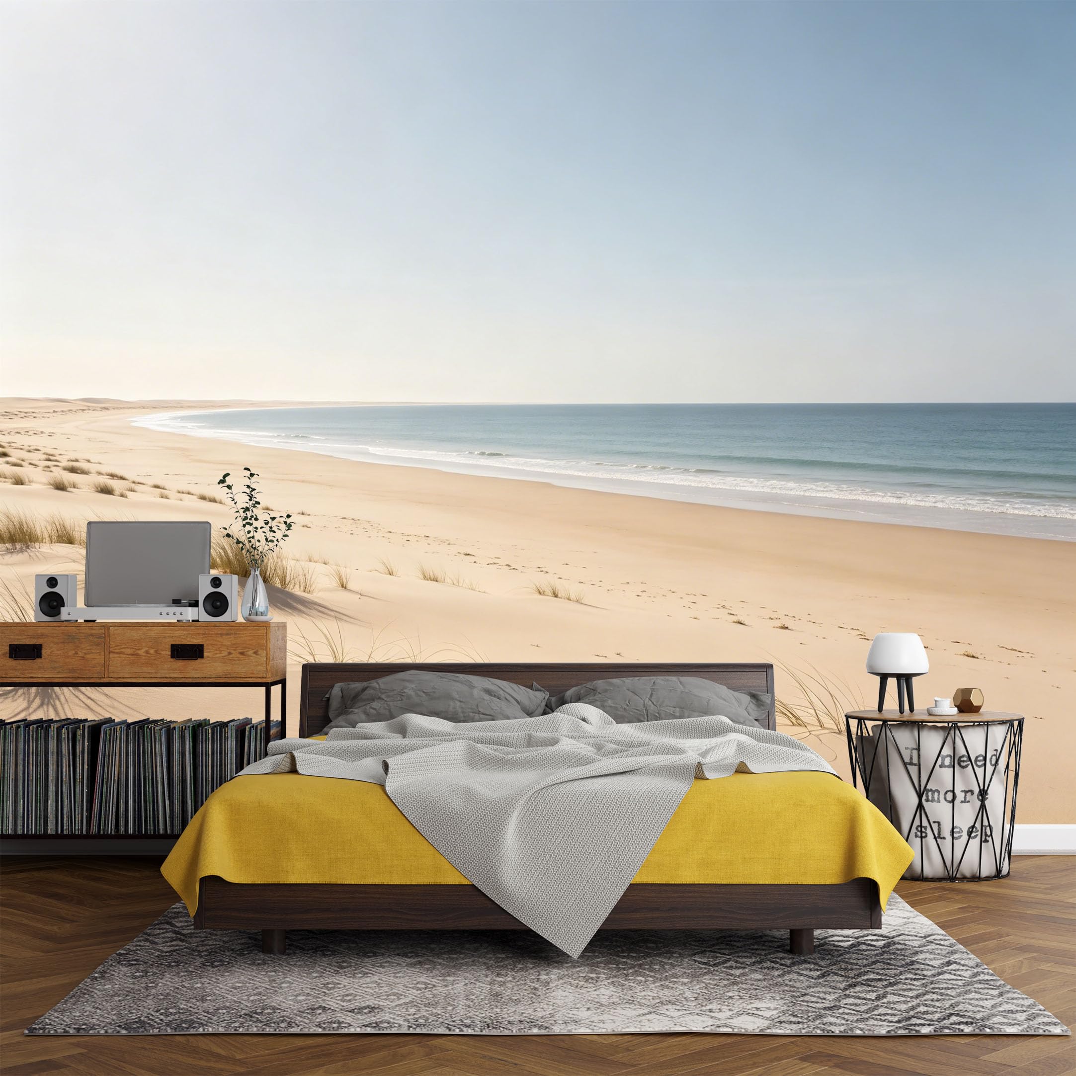 Custom Size Wall Mural， Coastal Sand Dunes Ocean Horizon Seaside Landscape，SelfAdhesive Art Prints wall Fabric (No PVC) Removable Wallpaper Living Room Decor