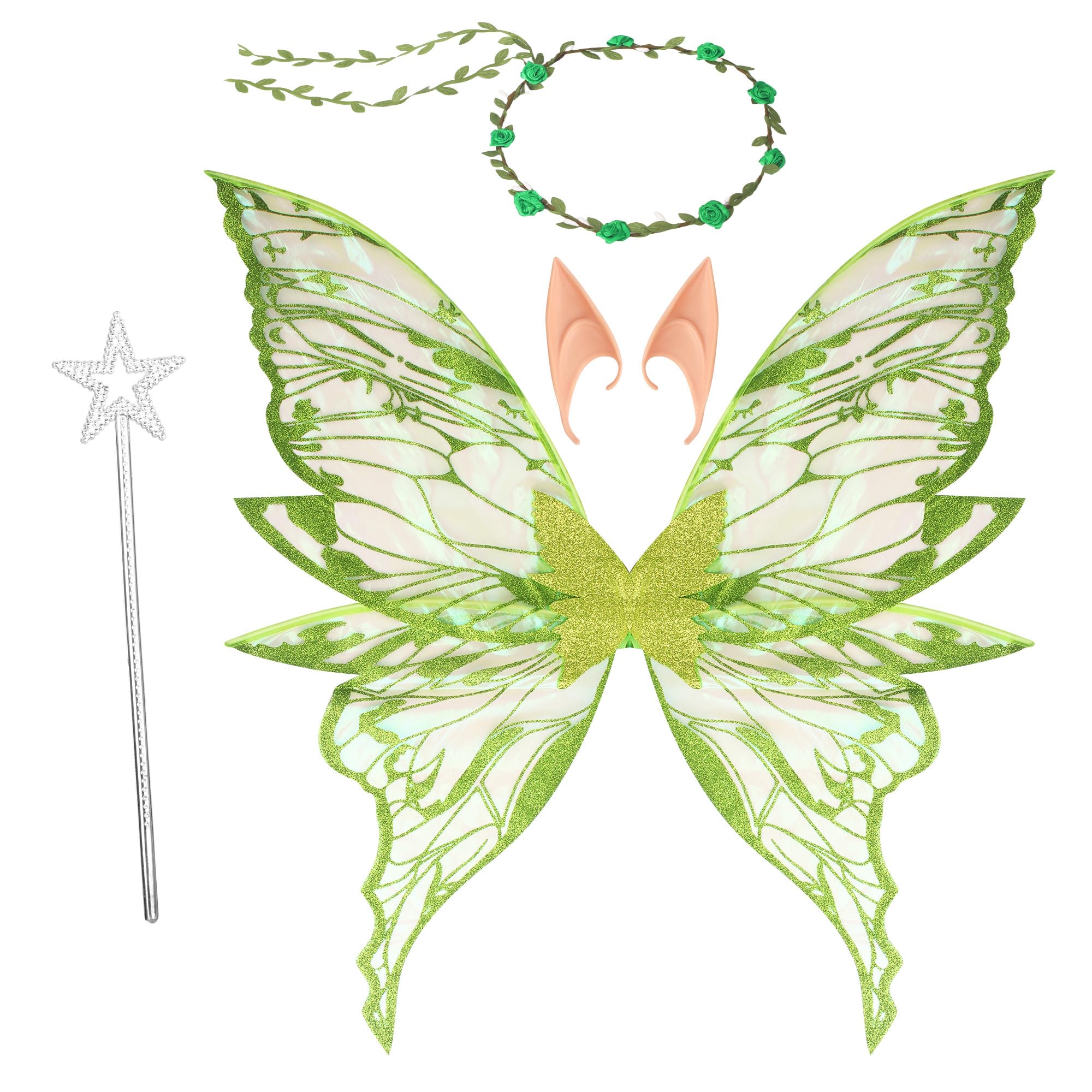 BUCOMTU Fairy Wings Costume Butterfly Wings Fairy Costume Women with Elf Eyes