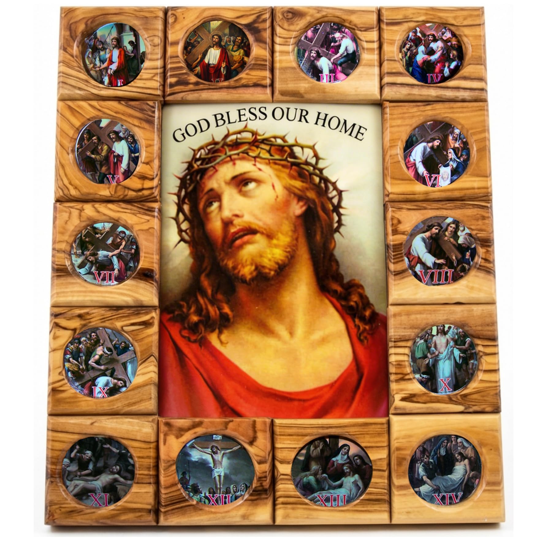 Holy Land Market Stations of the Cross Plaque – Agony Of Christ Center – Handcrafted Bethlehem Olive Wood Wall Icon (11.5 x 9.5 Inches) – Christian Catholic Devotional Art from the Holy Land