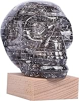 Vista 4 de Rompecabezas de cristal de calavera 3D, rompecabezas de cráneo con base de madera iluminada para decoraciones de Halloween al aire libre, bloques